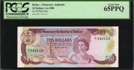 BELIZE

BELIZE. Monetary Authority. 10 Dollars, 1980. P-40a. PCGS Currency Gem New 65 PPQ.

Queen Elizabeth II; prefix P/1. Nice condition for thi...