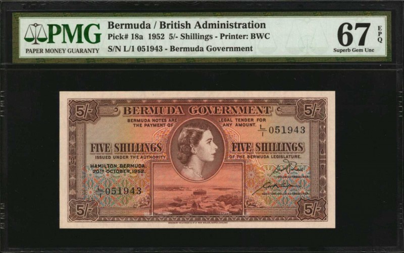 BERMUDA

BERMUDA. Bermuda Government. 5 Shillings, 1952. P-18a. PMG Superb Gem...