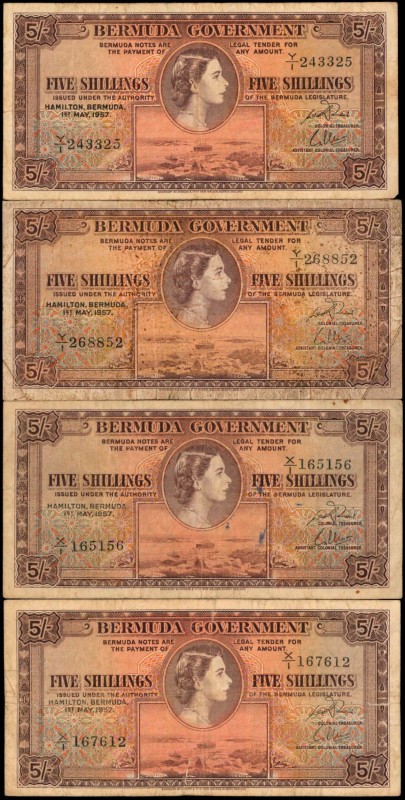 BERMUDA

BERMUDA. Lot of (4) Bermuda Government. 5 Shillings, 1957. P-19b. Fin...
