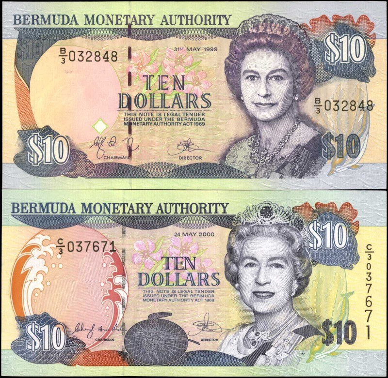 BERMUDA

BERMUDA. Lot of (2) Bermuda Monetary Authority. 10 Dollars, 1999-2000...