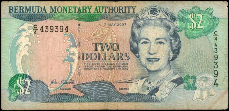 BERMUDA

BERMUDA. Bermuda Monetary Authority. 2 Dollars, 2007. P-50b. Good.
...