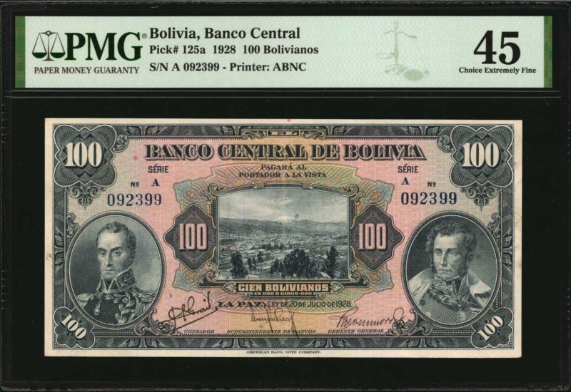 BOLIVIA

BOLIVIA. Banco Central De Bolivia. 100 Bolivianos, 1928. P-125a. PMG ...