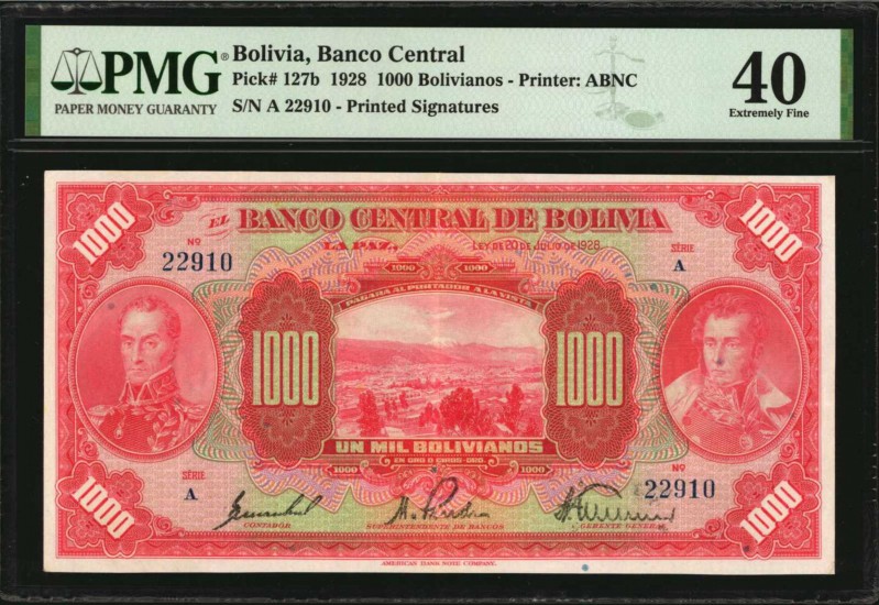 BOLIVIA

BOLIVIA. Banco Central de Bolivia. 1000 Bolivianos, 1928. P-127b. PMG...