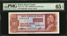 BOLIVIA

BOLIVIA. Banco Central De Bolivia. 100,000 Pesos Bolivianos, 1984. P-171a. PMG Gem Uncirculated 65 EPQ.

Estimate: $50.00- $100.00