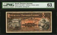 BRAZIL

BRAZIL. Republica dos Estados Unidos do Brazil. 1 Mil Reis, ND (1917). P-5. PMG Choice Uncirculated 63.

PMG comments "Minor Stains."

E...