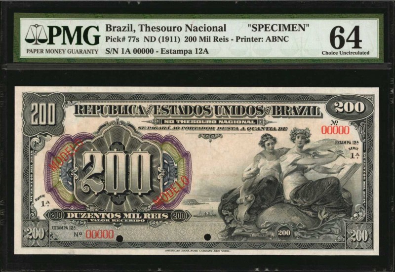 BRAZIL

BRAZIL. Republica dos Estados Unidos do Brazil. 200 Mil Reis, ND (1911...