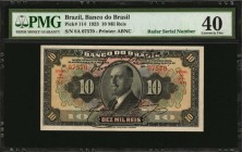 BRAZIL

BRAZIL. Banco do Brasil. 10 Mil Reis, 1923. P-114. Radar Serial Number. PMG Extremely Fine 40.

Estimate: $50.00- $100.00