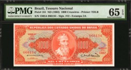 BRAZIL

BRAZIL. Republica dos Estados Unidos do Brasil. 1000 Cruzeiros, ND (1963). P-181. PMG Gem Uncirculated 65 EPQ.

Estimate: $50.00- $100.00