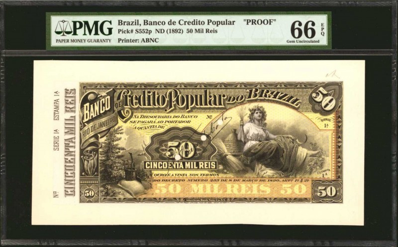 BRAZIL

BRAZIL. Banco de Credito Popular. 50 Mil Reis, ND (1892). P-S552p. Pro...