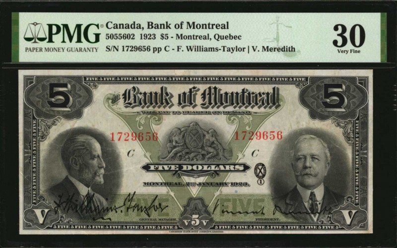 CANADA

CANADA. Bank of Montreal. 5 Dollars, 1923. P-CH #505-56-02. PMG Very F...