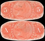 CANADA

CANADA. Bank of Toronto. 5 & 10 Dollars, ND. P-Unlisted. Die Proofs. About Uncirculated.

A duo of 5 and 10 Dollar die proofs from the Ban...