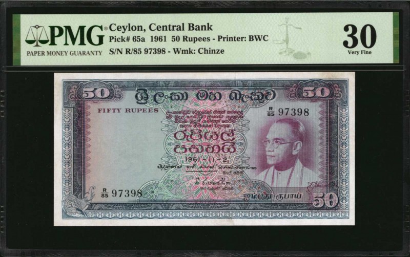 CEYLON

CEYLON. Central Bank of Ceylon. 50 Rupees, 1961. P-65a. PMG Very Fine ...