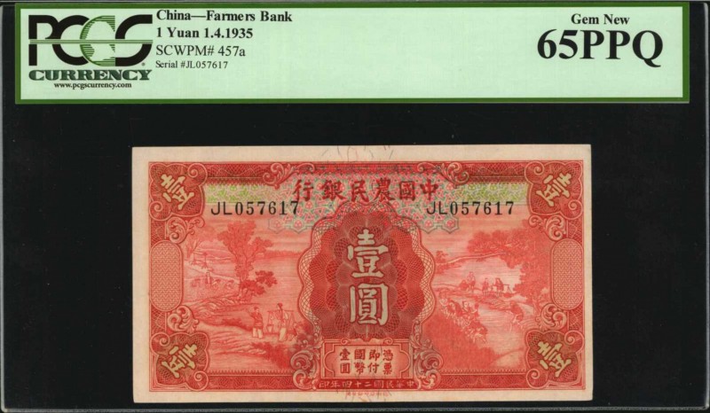 CHINA--REPUBLIC

CHINA--REPUBLIC. Farmers Bank. 1 Yuan, 1935. P-457a. PCGS Cur...