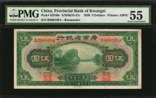 CHINA--PROVINCIAL BANKS

CHINA--PROVINCIAL BANKS. Provincial Bank of Kwangsi. 5 Dollars, 1929. P-S2340r. Remainder. PMG About Uncirculated 55.

Es...