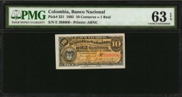 COLOMBIA

COLOMBIA. Banco Nacional. 10 Centavos, 1893. P-221. PMG Choice Uncirculated 63 EPQ.

Estimate: $75.00- $150.00