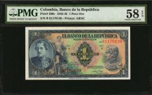 COLOMBIA

COLOMBIA. Lot of (3) Banco de la Republica. 1 Peso Oro, 1942-50. P-380c, 380d & 380f. PMG Choice About Uncirculated 58 EPQ to Gem Uncircul...