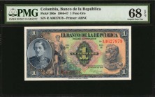 COLOMBIA

COLOMBIA. Lot of (6) Banco de la Republica. 1 Peso Oro, 1946-47. P-380e. PMG Choice Uncirculated 63 EPQ to Superb Gem Unc 68 EPQ.

A gro...