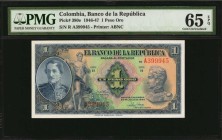 COLOMBIA

COLOMBIA. Lot of (4) Banco de la Republica. 1 Peso Oro, 1946-47. P-380e. PMG Choice Very Fine 35 to Gem Uncirculated 66 EPQ.

Included a...