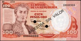 COLOMBIA

COLOMBIA. El Banco de la Republica. 100 Pesos Oro, 1987. P-426s. Specimen. About Uncirculated.

Estimate: $50.00- $100.00