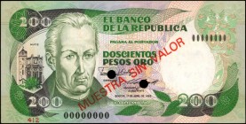 COLOMBIA

COLOMBIA. El Banco de la Republica. 200 Pesos Oro, 1989. P-429as. Specimen. Uncirculated.

Estimate: $50.00- $100.00