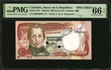 COLOMBIA

COLOMBIA. Banco de la Republica. 500 Pesos Oro, 1986-90. P-431s. Specimen. PMG Gem Uncirculated 66 EPQ.

Estimate: $50.00- $100.00