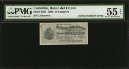 COLOMBIA

COLOMBIA. Banco del Estado. 10 Centavos, 1900. P-S501. Serial Number Error. PMG About Uncirculated 55 EPQ.

Estimate: $25.00- $50.00