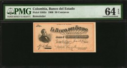 COLOMBIA

COLOMBIA. Banco del Estado. 50 Centavos, 1900. P-S503r. Remainder. PMG Choice Uncirculated 64 EPQ.

PMG Pop 2/None Finer.

Estimate: $...