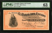 COLOMBIA

COLOMBIA. Banco del Estado. 5 Pesos, 1900. P-S505. PMG Choice Uncirculated 63.

PMG Pop 1/None Finer.

Estimate: $250.00- $500.00