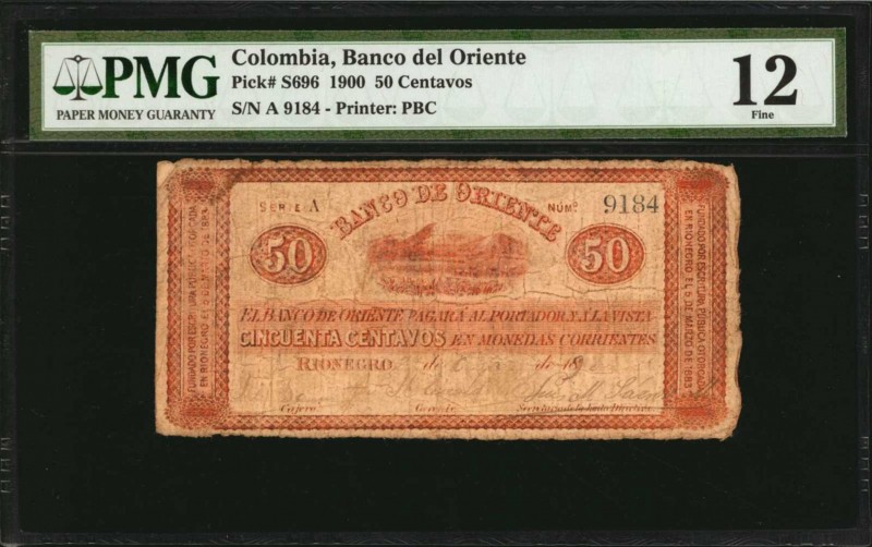 COLOMBIA

COLOMBIA. Lot of (3) Banco De Oriente. 50 Centavos & 1 Peso, 1900. P...