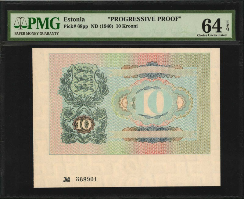 ESTONIA

ESTONIA. 10 Krooni, ND (1940). P-68pp. Progressive Proof. PMG Choice ...