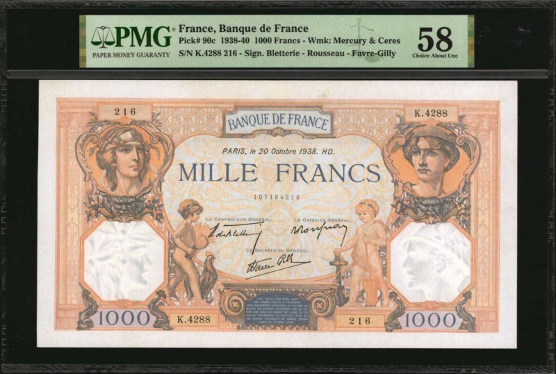 FRANCE

FRANCE. Banque de France. 1000 Francs, 1938-40. P-90c. PMG Choice Abou...