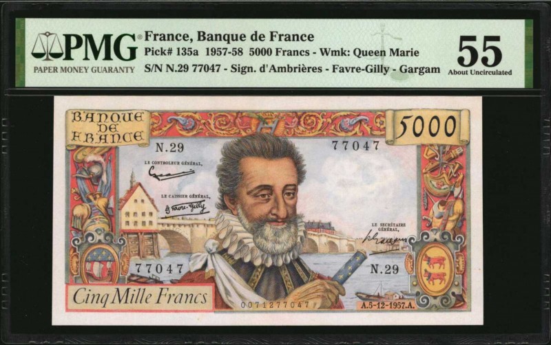 FRANCE

FRANCE. Banque de France. 5000 Francs, 1957-58. P-135a. PMG About Unci...