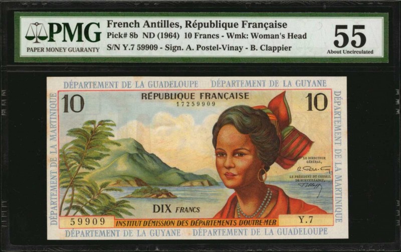 FRENCH ANTILLES

FRENCH ANTILLES. Republique Francaise. 10 Francs, ND (1964). ...