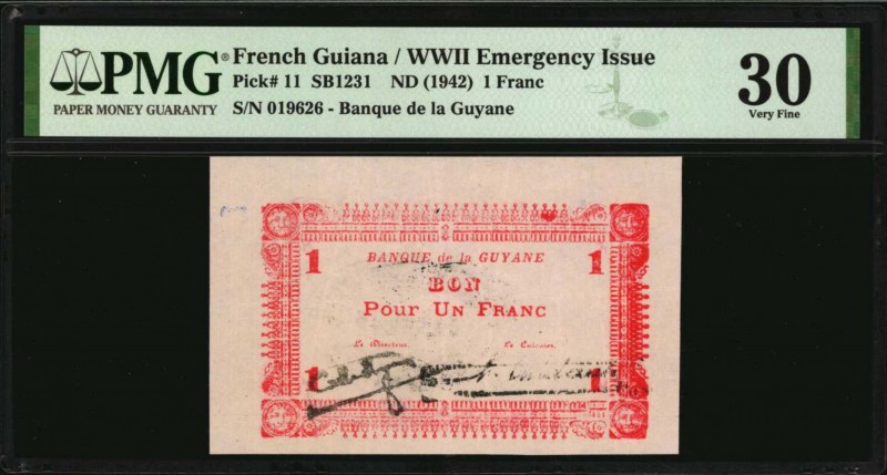 FRENCH GUIANA

FRENCH GUIANA. WWII Emergency Issue. 1 Franc, ND (1942). P-11. ...