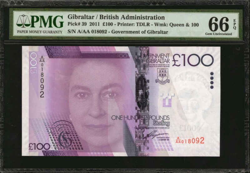 GIBRALTAR

GIBRALTAR. Government of Gibraltar. 100 Pounds, 2011. P-39. PMG Gem...