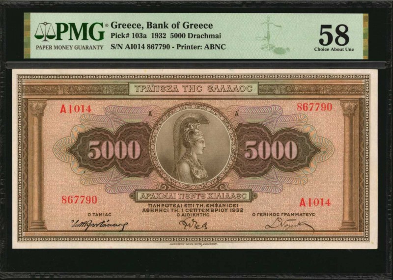 GREECE

GREECE. Bank of Greece. 5000 Drachmai, 1932. P-103a. PMG Choice About ...