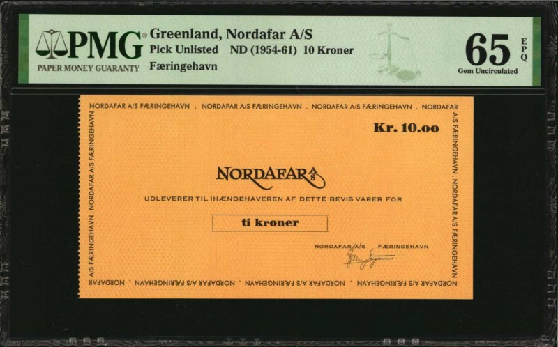 GREENLAND

GREENLAND. Nordafar. 10 Kroner, ND (1954-61). P-Unlisted. PMG Gem U...