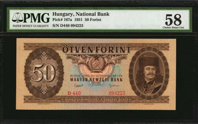 HUNGARY

HUNGARY. National Bank. 50 Forint, 1951. P-167a. PMG Choice About Unc...