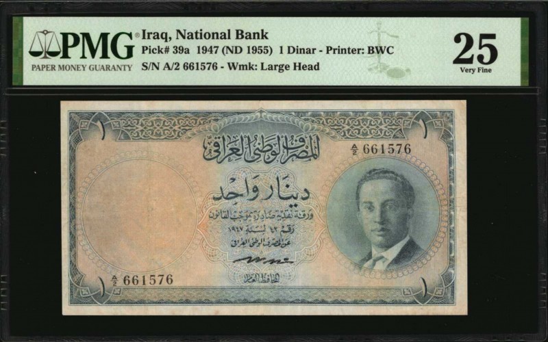 IRAQ

IRAQ. National Bank of Iraq. 1 Dinar, 1947 (ND 1955). P-39a. PMG Very Fi...