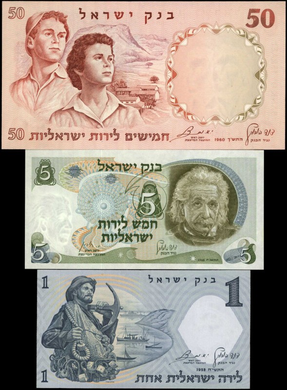 ISRAEL

ISRAEL. Lot of (3) Bank of Israel. 1, 5 & 50 Lira, 1958-68. P-30c, 33e...