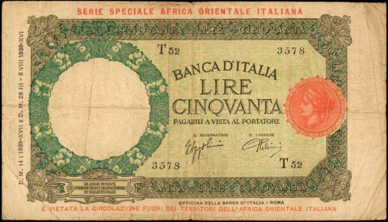 ITALIAN EAST AFRICA

ITALIAN EAST AFRICA. Banca d'Italia. 50 Lire, 1925. P-1. ...