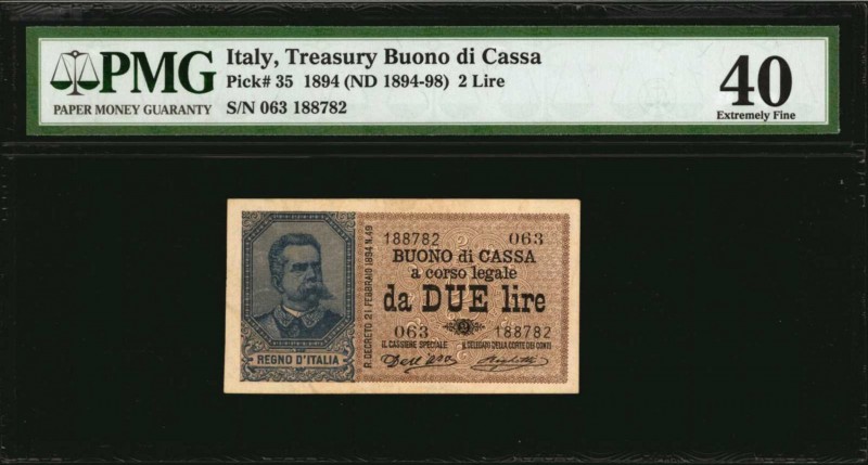 ITALY

ITALY. Treasury Buoni de Cassa. 2 Lire, 1894 (ND 1894-98). P-35. PMG Ex...