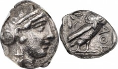 Athens

ATTICA. Athens. AR Tetradrachm (15.56 gms), ca. 393-294 B.C. NGC VF.

Kroll-Unlisted; HGC-4, 1599. Obverse: Helmeted head of Athena right,...