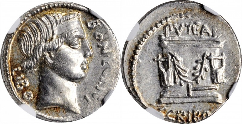 ROMAN REPUBLIC

L. SCRBONIUS LIBO. AR Denarius (3.93 gms), Rome Mint, 62 B.C. ...
