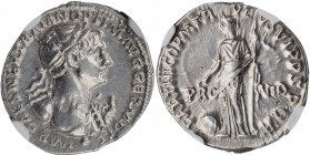 Trajan, A.D. 98-117

TRAJAN, A.D. 98-117. AR Denarius (3.20 gms), Rome Mint, A.D. 116. NGC AU, Strike: 4/5 Surface: 4/5.

RIC-364 var. (bust type)...