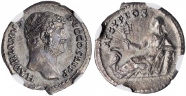 Hadrian, A.D. 117-138

HADRIAN, A.D. 117-138. AR Denarius (2.88 gms), Rome Mint, ca. A.D. 134-138. NGC AU, Strike: 5/5 Surface: 3/5.

RIC-297; RSC...