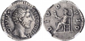 Antoninus Pius, A.D. 138-161

DIVUS ANTONINUS PIUS, Died A.D. 161. AR Denarius, Rome Mint, Commemorative issue, struck under Marcus Aurelius and Luc...