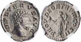 Lucius Verus, A.D. 161-169

LUCIUS VERUS, A.D. 161-169. AR Denarius (2.71 gms), Rome Mint, A.D. 162. NGC MS, Strike: 5/5 Surface: 4/5.

RIC-483 (A...