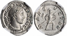 Severus Alexander, A.D. 222-235

SEVERUS ALEXANDER, A.D. 222-235. AR Denarius, Rome Mint, A.D. 232. NGC Ch AU.

RIC-246; RSC-161a. Obverse: Laurea...