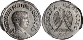 Philip II, A.D. 247-249

PHILIP II AS CAESAR, A.D. 244-247. BI Tetradrachm (14.02 gms), A.D. 244-247. NGC MS, Strike: 4/5 Surface: 4/5.

cf. McAle...